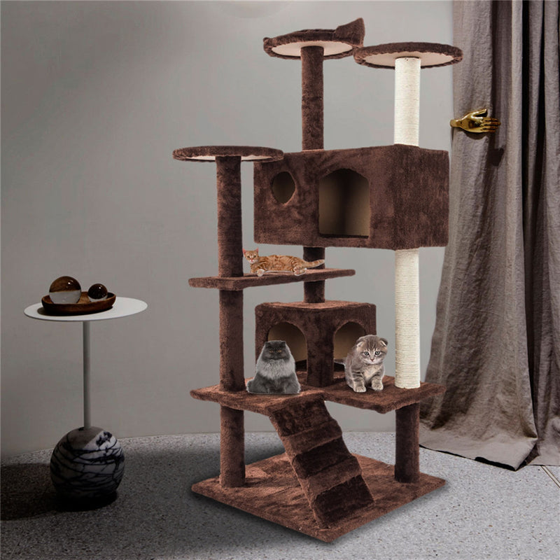 BEESCLOVER Multi-level Cat Tree Condo Furniture Cat Climbing Frame Kittens Cats Pets Brown