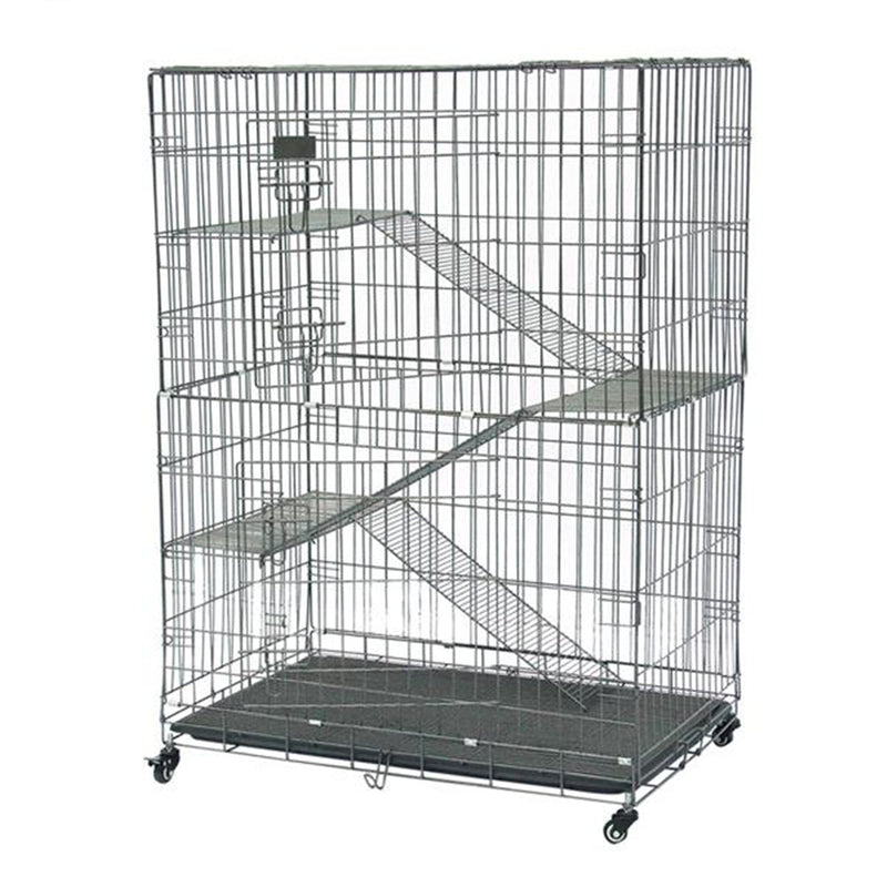 BEESCLOVER Pet Wire Cage Folding Game Fence Portability Cat Nest with Climbing Ladder Silver