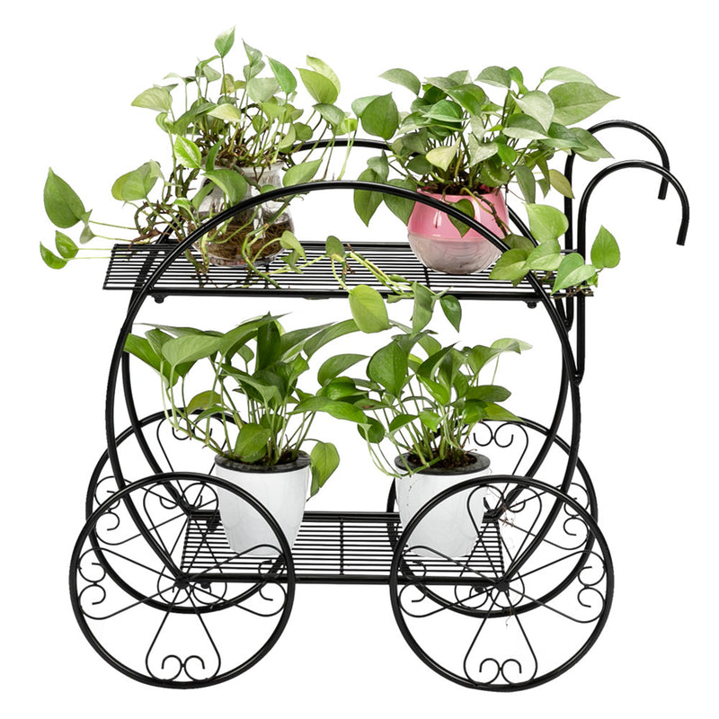 ALICIAN 2-Tier Flower Pot Stand Garden Cart Design Plant Holder Black