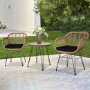 GAOMON 3pcs Tempered Glass Table Chair Three-Piece Set Handwoven Wicker Rattan