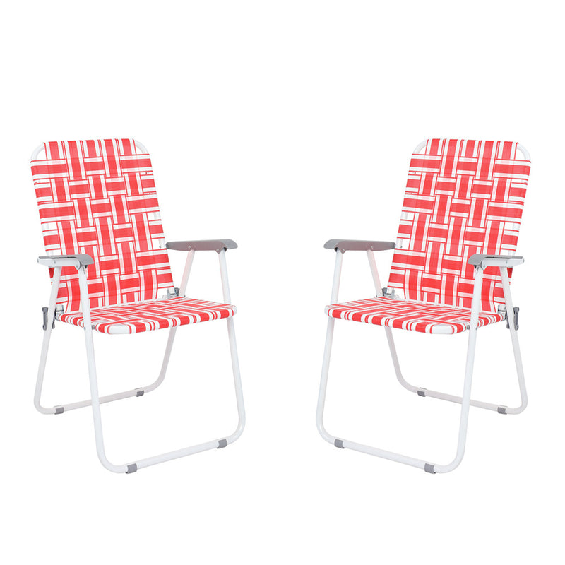 ALICIAN 2pcs Beach Chair Steel Tube Bearing 120kg Folding Beach Chair Red White Strips