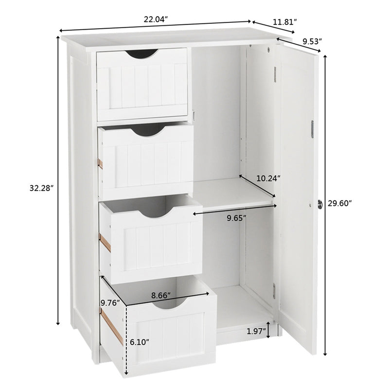 AMYOVE Single Door Bathroom Storage Cabinet with 4 Drawers Waterproof Lightweight