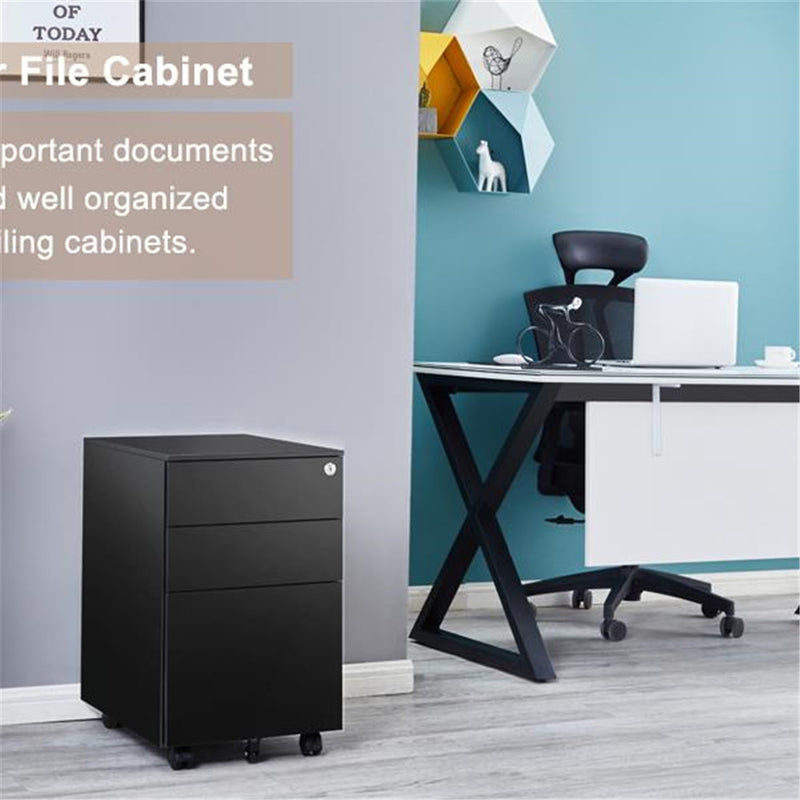 AMYOVE 39cm Movable Storage Cabinet with 3 Side-pull Drawers File Cabinet Black