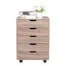 GAOMON Wooden File Cabinet Five Drawers with 360 Degree Removable Wheels Coffee