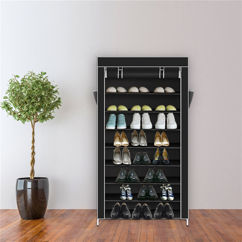 RONSHIN Shoe Rack 10 Layers Widened Black Shoe Cabinet 160*30*88 Black