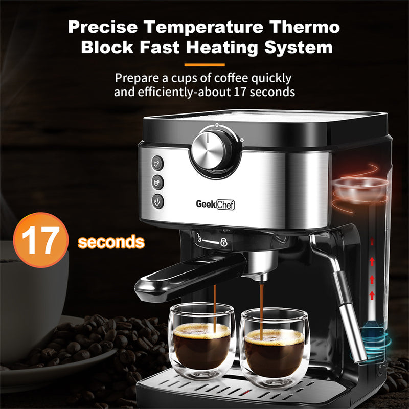 GEEK CHEF 0.9L Espresso Machine Coffee Maker with Foaming Milk Frother Wand