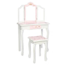GAOMON Children Dressing Table Set with Three-sided Folding Mirror Single Drawer Chair Pink