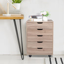 GAOMON Wooden File Cabinet Five Drawers with 360 Degree Removable Wheels Coffee