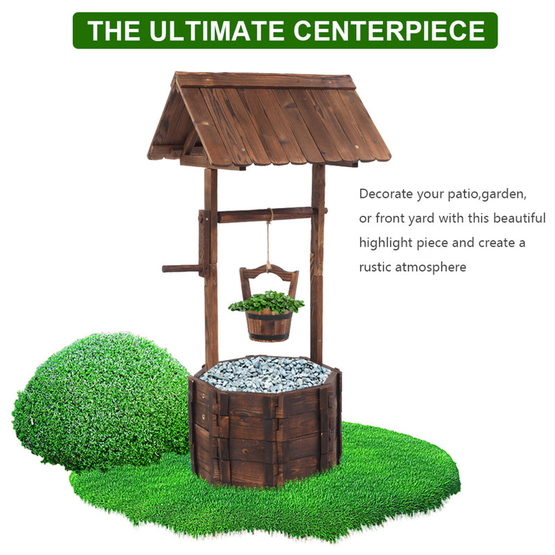 THBOXES Wooden Wishing Well with Roof Outdoor Rustic Retro Reinforced Anti-Corrosion Flowerpot