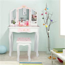 GAOMON Children Dressing Table Set with Three-sided Folding Mirror Single Drawer Chair Pink