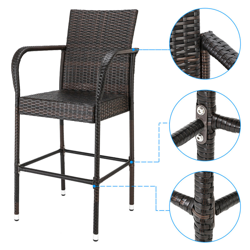 ALICIAN 2pcs Rattan Bar Chair Iron Frame Outdoor Chair Garden Furniture 53x53x120cm Brown