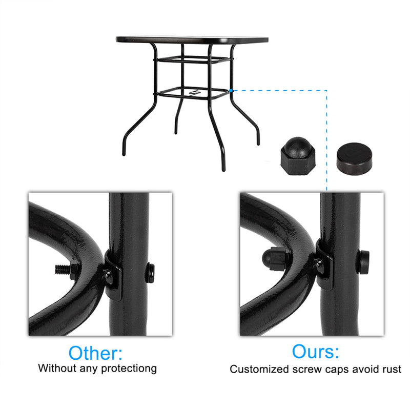 AMYOVE Outdoor Dining Table Weather-Proof Patio Garden Square Tempered Glass Table