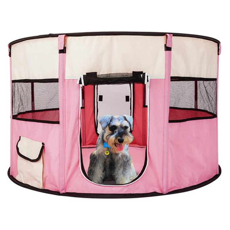 BEESCLOVER 40inch Folding Pet Game Fence Tent Portable Round Dog House Cat Nest Bed Pink