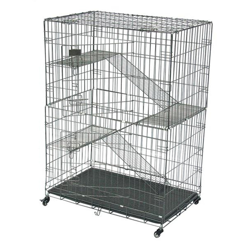 BEESCLOVER Pet Wire Cage Folding Game Fence Portability Cat Nest with Climbing Ladder Silver