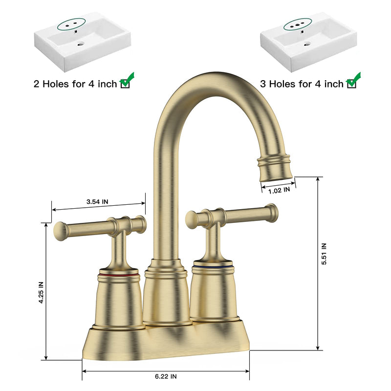 GARVEE Classical Bathroom Faucets for Sink 2 Holes 3 Holes Brushed Gold