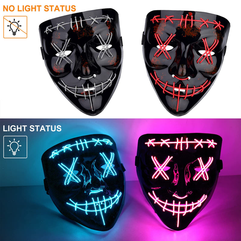 WHIZMAX Halloween 2pcs LED Mask Scary Mask Blue Pink