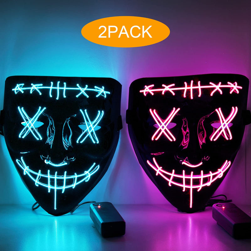CYNDIE Halloween 2pcs LED Mask Scary Mask Blue Pink