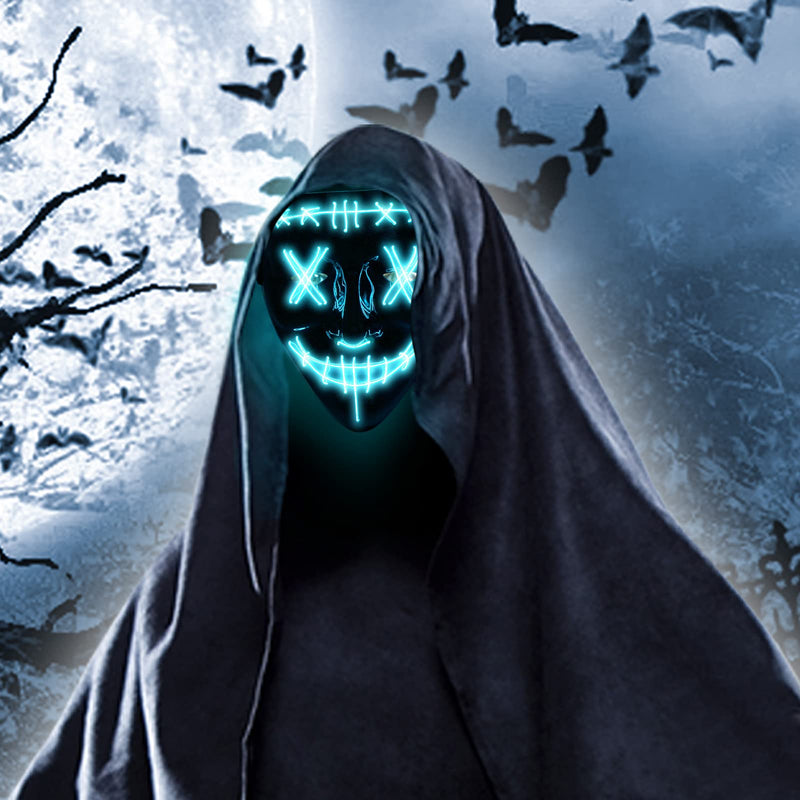 WHIZMAX Halloween 2pcs LED Mask Scary Mask Blue Pink