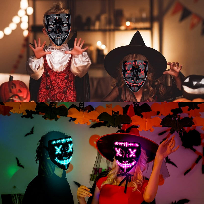WHIZMAX Halloween 2pcs LED Mask Scary Mask Blue Pink