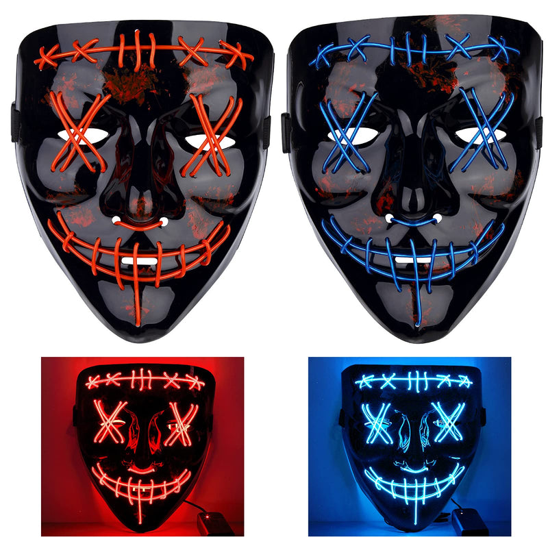 WHIZMAX Halloween 2pcs LED Mask Scary Mask Blue Red