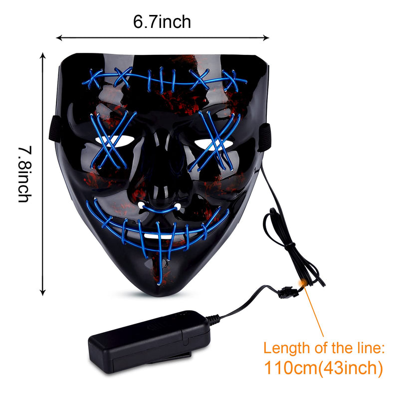 CYNDIE Halloween 2pcs LED Mask Scary Mask Blue Red