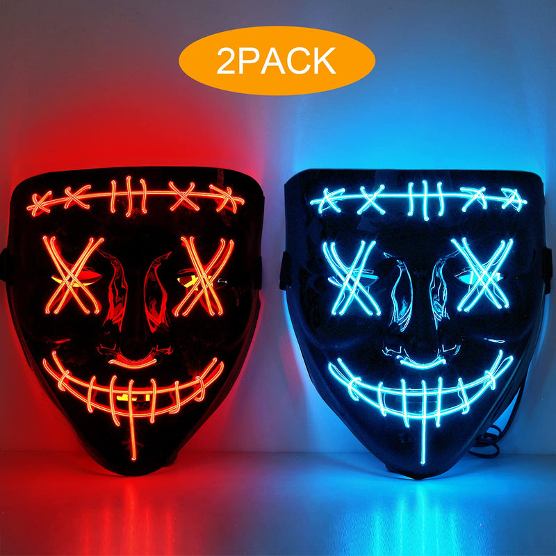 WHIZMAX Halloween 2pcs LED Mask Scary Mask Blue Red