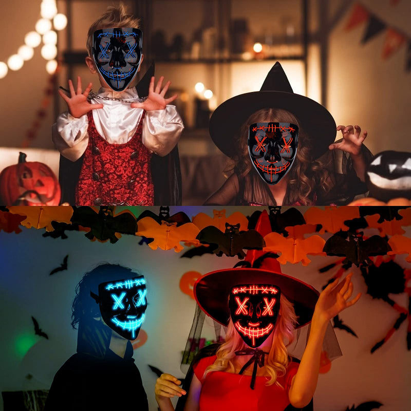 WHIZMAX Halloween 2pcs LED Mask Scary Mask Blue Red