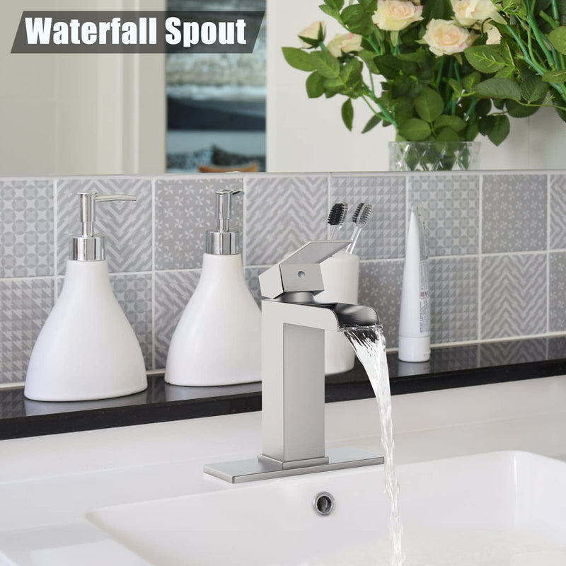 GARVEE Homfan Waterfull Single Handle Bathroom Faucet Brushed Nickel Short Handle Pull