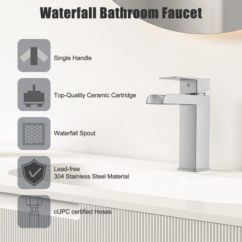 GARVEE Brushed Nickel Bathroom Sink Faucet for 1 or 3 Holes Modern Single Handle Bathroom Faucet