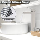 GAOMON Brushed Nickel Waterfull Tall Bathroom Sink Faucet for 1 Holes with Pop Up Drain Stopper & Water Supply Hoses No-Lead