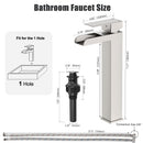 GAOMON Brushed Nickel Waterfull Tall Bathroom Sink Faucet for 1 Holes with Pop Up Drain Stopper & Water Supply Hoses No-Lead