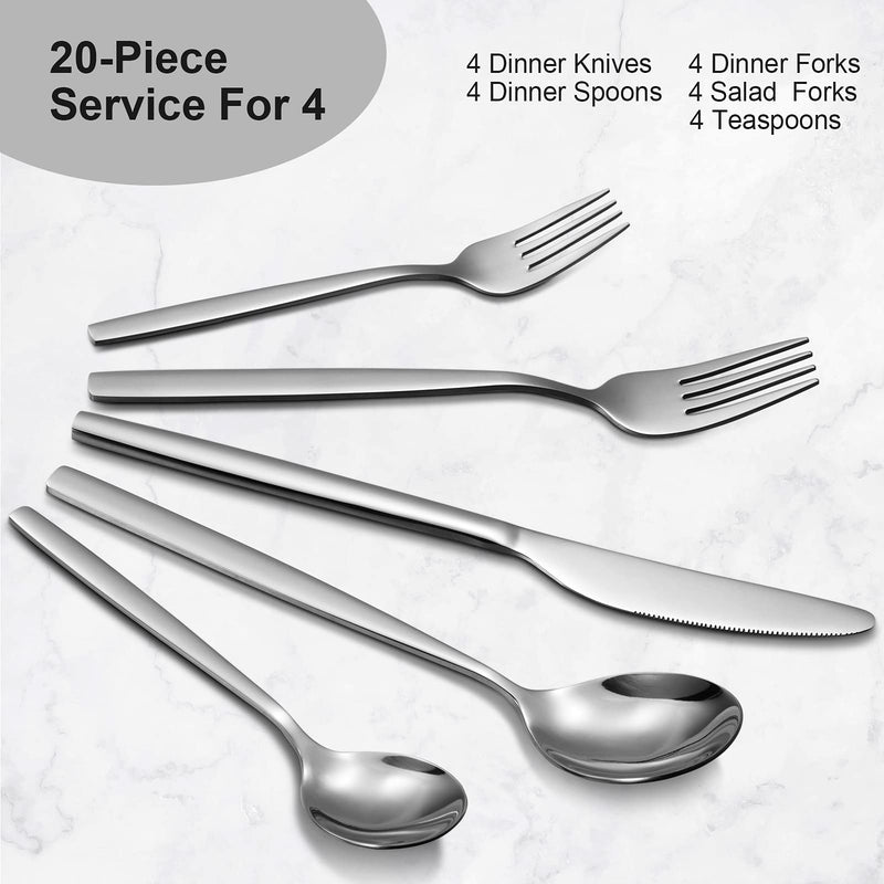 CIBEAT 20 Piece Stainless Steel Kitchen Flatware Set - Silver
