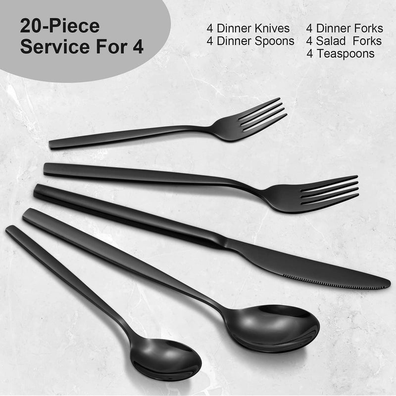 CIBEAT 20 Piece Stainless Steel Kitchen Flatware Set - Black