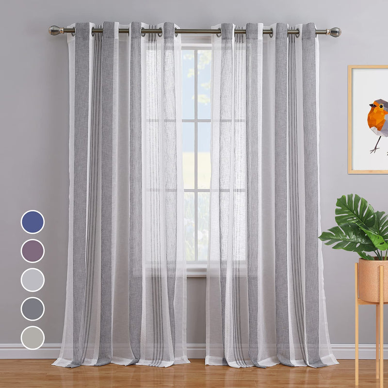 WHIZMAX 52 inches W Sheer Curtains for Living Room Bedroom Dark Grey 52 inches W x95 inches L