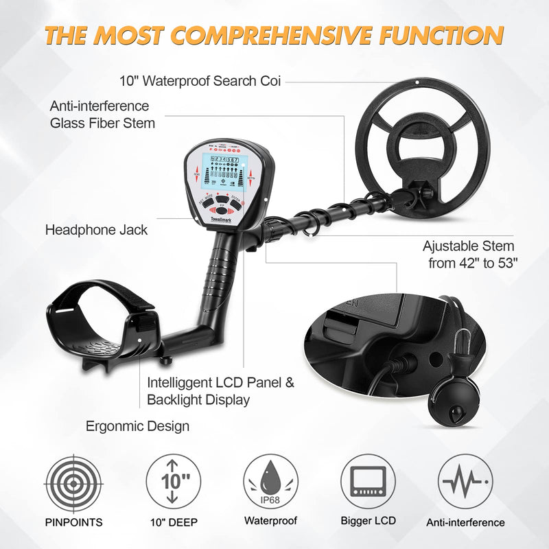 TOWALLMARK Metal Detector For Adults & Kids Waterproof Professional High Accuracy Gold Detector