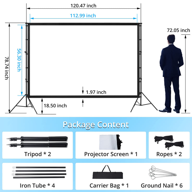 GARVEE Projector Screen With Stand 120 Inch 16:9 4K HD Rear & Front Projections Movies Screen With Carry Bag