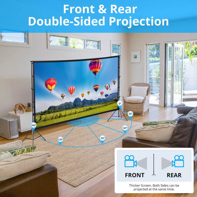 GARVEE Projector Screen With Stand 120 Inch 16:9 4K HD Rear & Front Projections Movies Screen With Carry Bag