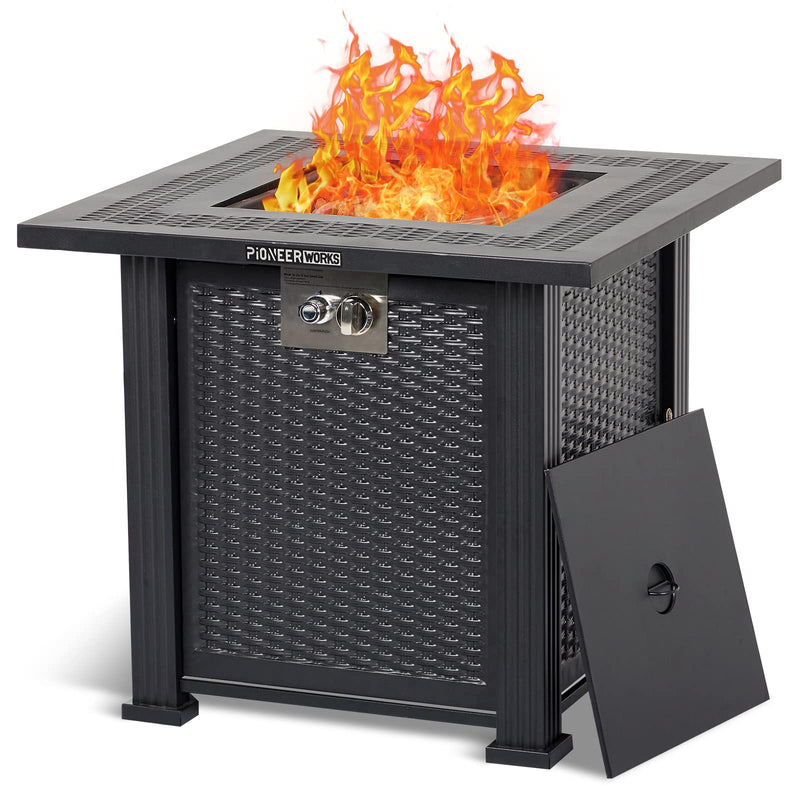 GARVEE PIONEERWORKS 28 Inch Propane Fire Pit Table 50000BTU Rectangle Fire Table With Cover