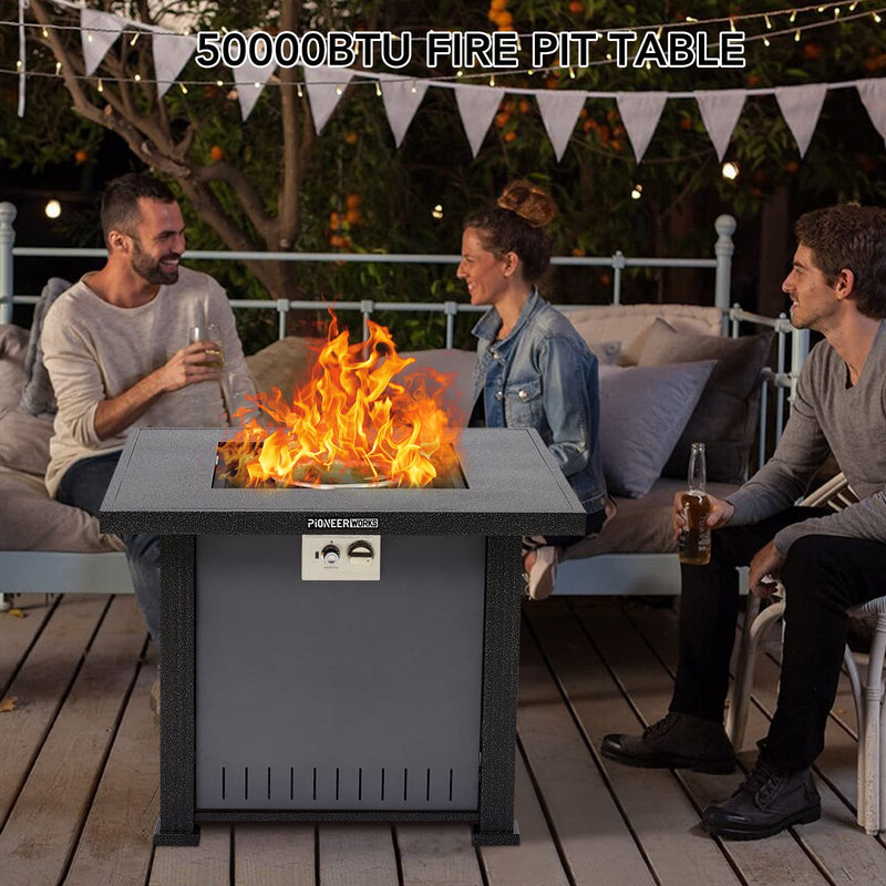 GARVEE PIONEERWORKS 32 Inch Propane Fire Pit Table 50000BTU Rectangle Fire Table