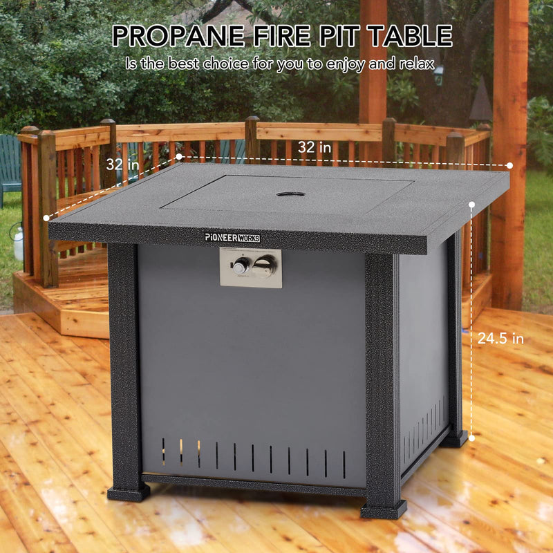 GARVEE PIONEERWORKS 32 Inch Propane Fire Pit Table 50000BTU Rectangle Fire Table