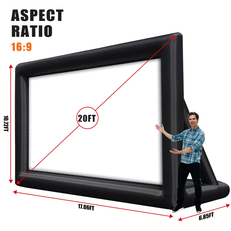 GARVEE 20FT Inflatable Projector Screen Portable Blow Up Outside Projector Screen Front & Rear Projection