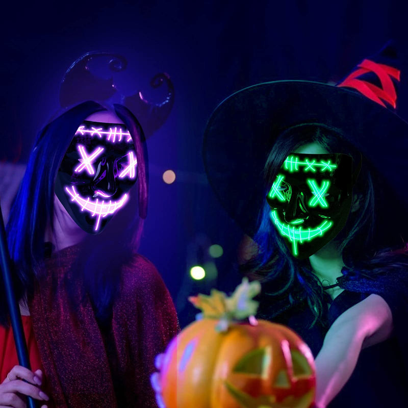 CYNDIE Halloween 2pcs LED Mask Scary Mask Green Purple