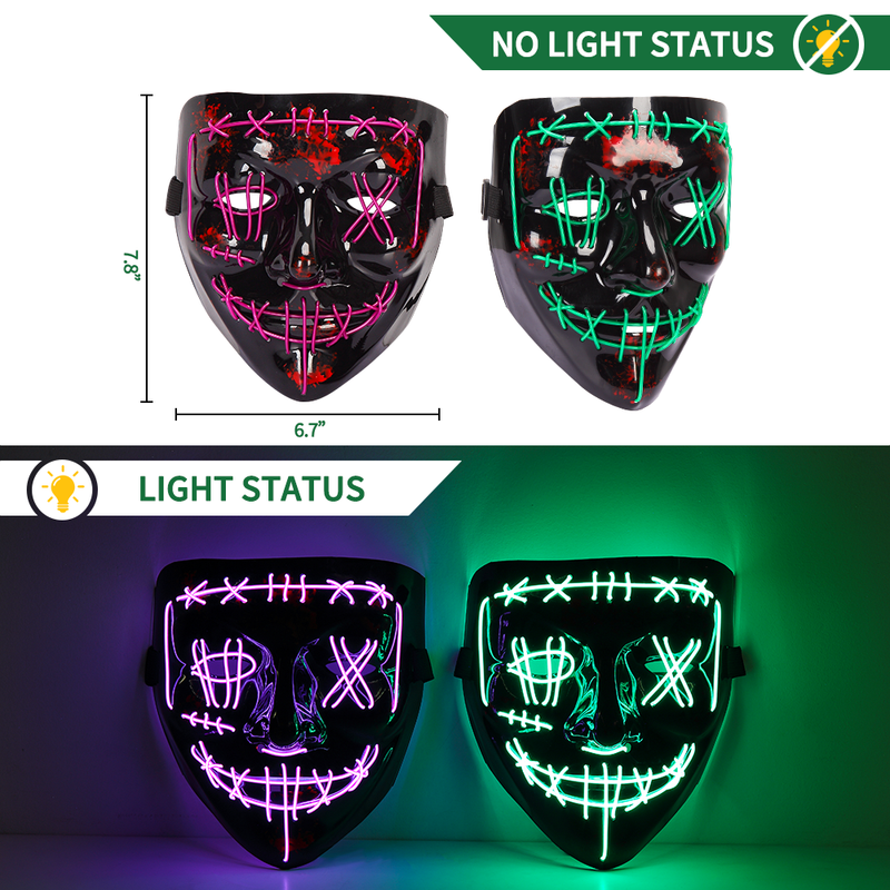 CYNDIE Halloween Mask 2 colors Scary LED Mask for Halloween Cosplay Costume