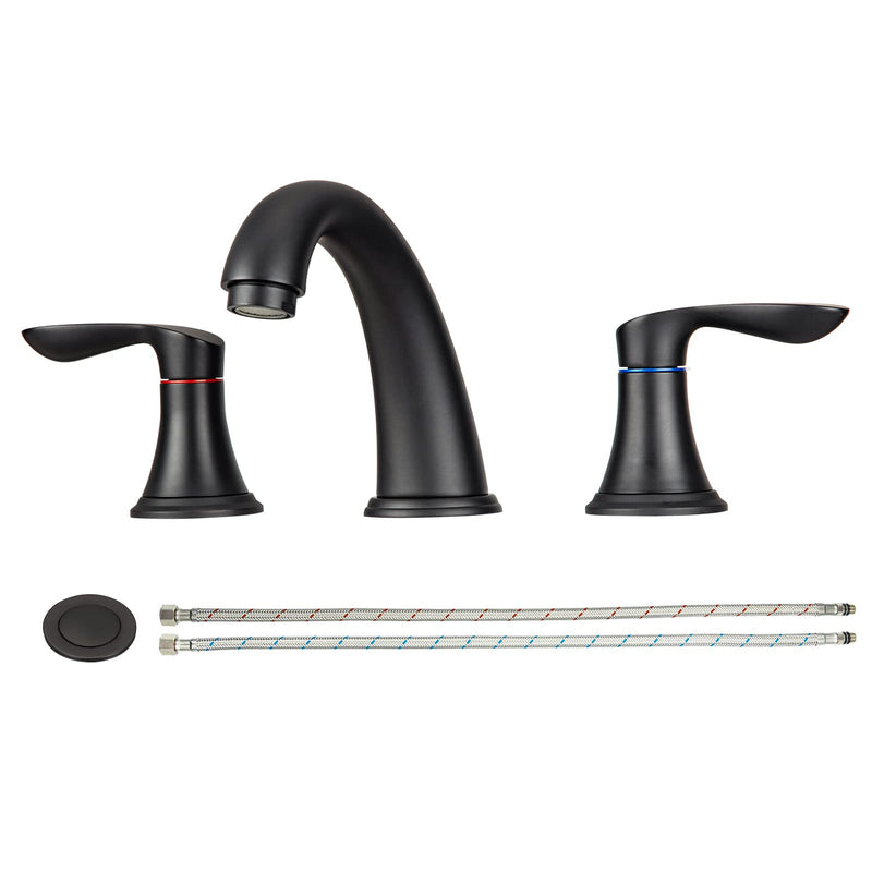 GARVEE Bathroom Faucet 8 Inch Bathroom Faucets for Sink 3 Hole Widespread Matte Black Bathroom Faucet