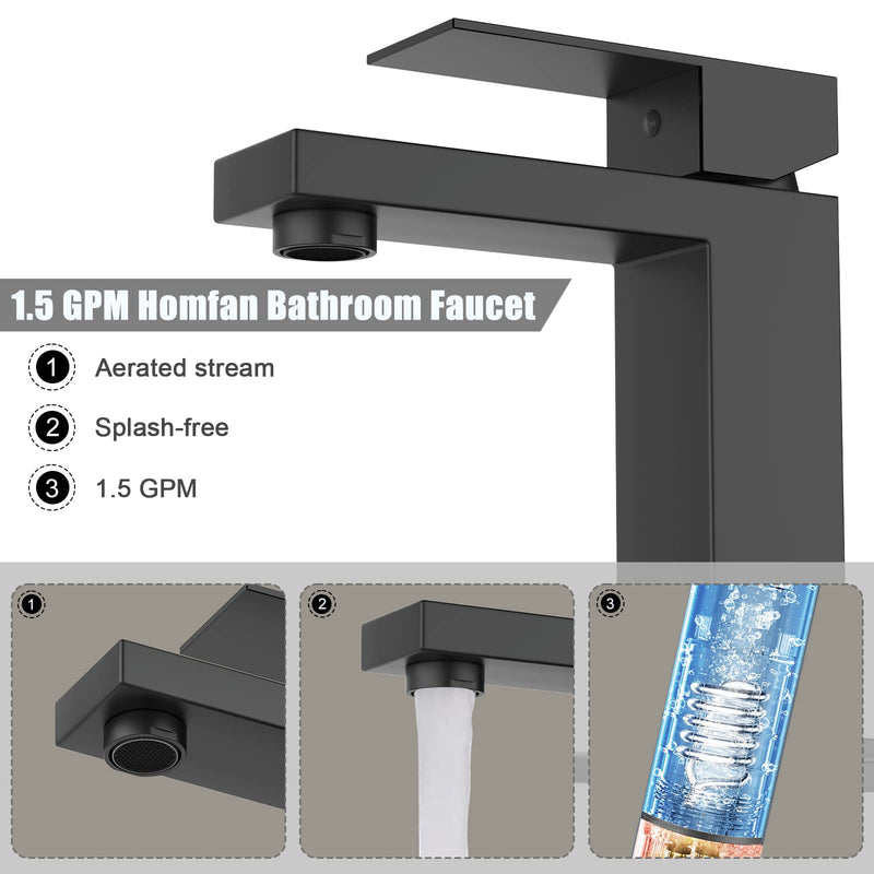 GARVEE Matte Black Bathroom Sink Faucet for 1 or 3 Hole Pop Up Drain Stopper & Water Supply Hoses No-Lead