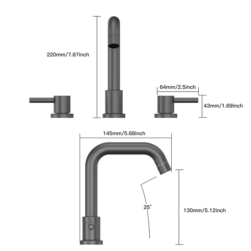 GARVEE Matte Black Widespread Bathroom Faucets for Sink 3 Hole 8 Inch 2 Handle Faucet Matte Black