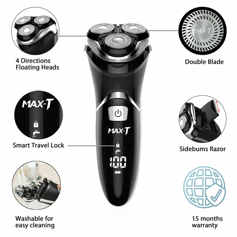 SHININGLOVE Max-T Men Electric Razor Detachable Quick Rechargeable Wet Dry Rotary Shaver