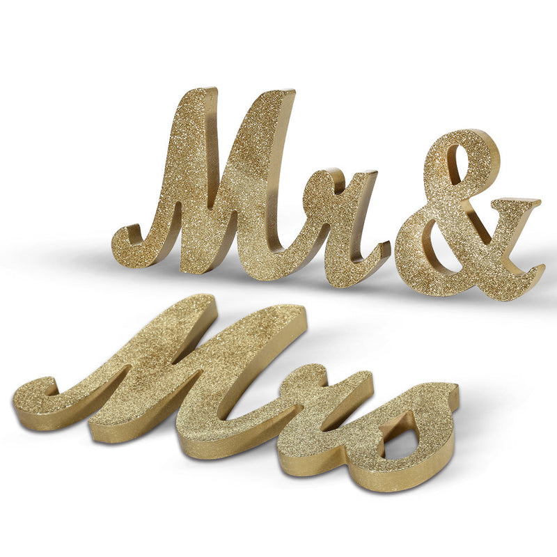 WHIZMAX Vintage Style?Gold Glitter Mr & Mrs Wooden Letters for Wedding Decoration