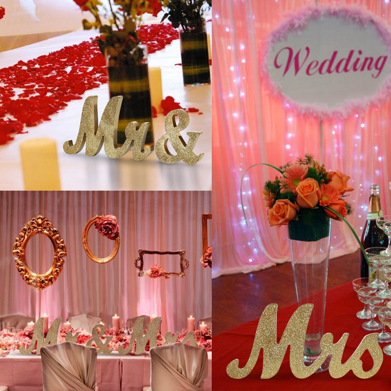 RONSHIN Vintage Style Gold Glitter Mr & Mrs Wooden Letters for Wedding Decoration