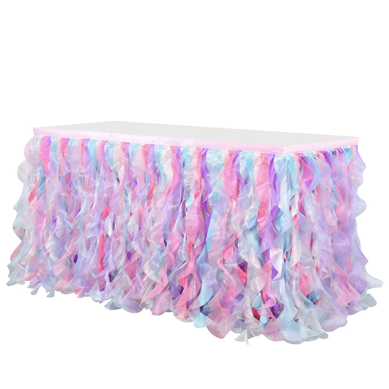 WHIZMAX 6FT Curly Willow Tulle Ruffle Table Skirt for Wedding Birthday Party